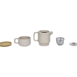 Gifi Tisanière 40cl et tasse 25cl grès taupe avec support bambou| Vaisselle Et Accessoires De Table