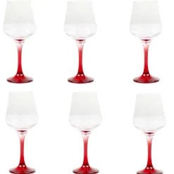 Gifi Verre à vin pied rouge translucide x6| Vaisselle Et Accessoires De Table