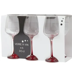 Gifi Verre à vin pied rouge translucide x6| Vaisselle Et Accessoires De Table
