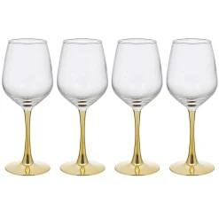 Gifi Verre à vin transparent pied doré x4| Vaisselle Et Accessoires De Table