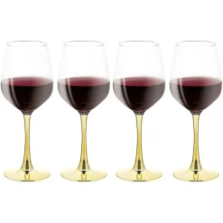 Gifi Verre à vin transparent pied doré x4| Vaisselle Et Accessoires De Table