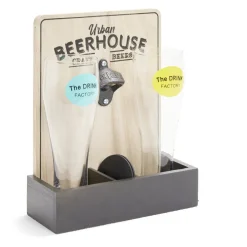 Gifi Verres à bière 50cl x2 avec support décapsuleur et 2 sous verres| Vaisselle Et Accessoires De Table